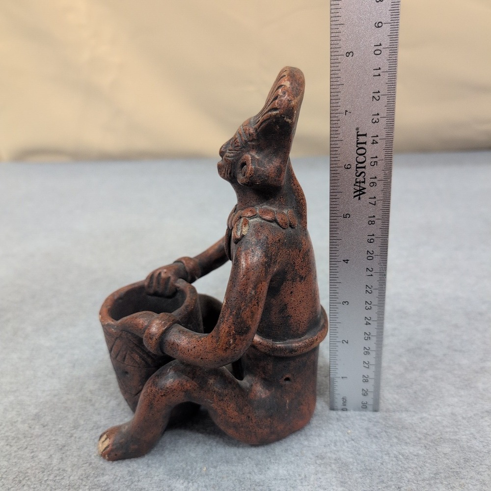 Vintage Terracotta Figurine Seated Person Holding Basket‎ Tribal Art Decor - Picture 2 of 5